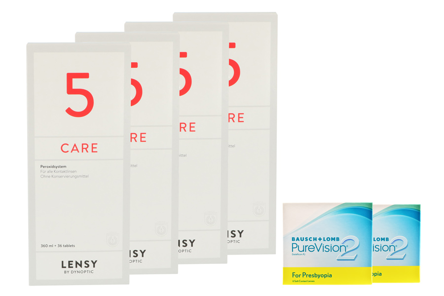 Pure Vision 2 HD For Presbyopia 2 x 6 Monatslinsen + Lensy Care 5 Halbjahres-Sparpaket