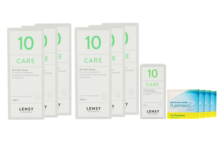 Pure Vision 2 HD For Presbyopia 4 x 6 Monatslinsen + Lensy Care 10 Jahres-Sparpaket