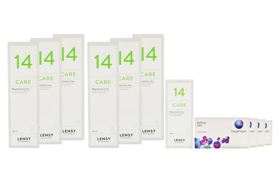 Biofinity toric 4 x 6 Monatslinsen + Lensy Care 14 Jahres-Sparpaket