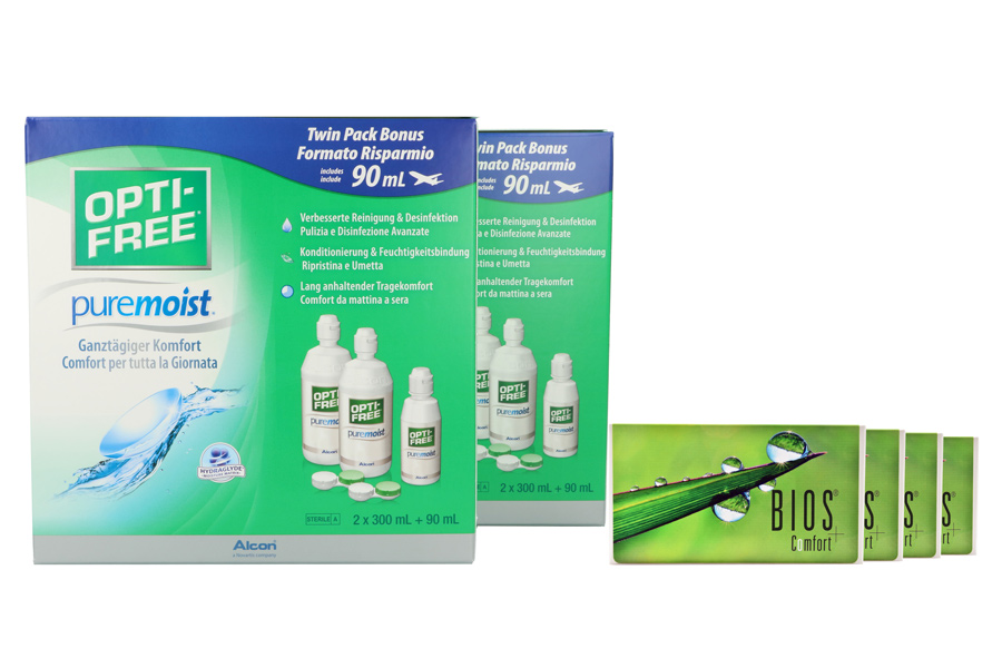 Bios Comfort 4 x 6 Monatslinsen + Opti Free Pure Moist Jahres-Sparpaket