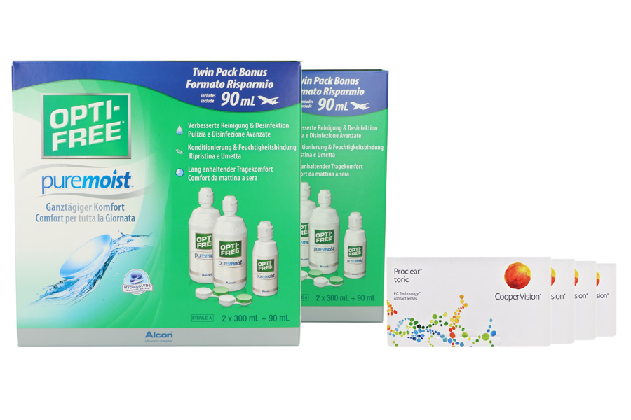 Proclear Toric 4 x 6 Monatslinsen + Opti Free Pure Moist Jahres-Sparpaket