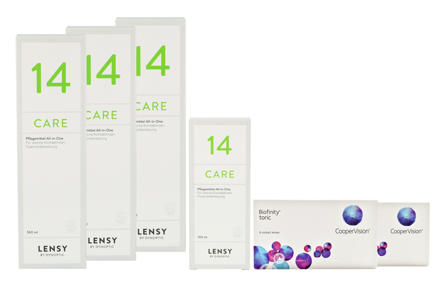 Biofinity toric 2 x 6 Monatslinsen + Lensy Care 14 Halbjahres-Sparpaket