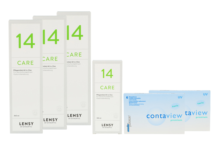 Contaview premium toric UV 2 x 6 Monatslinsen + Lensy Care 14 Halbjahres-Sparpaket