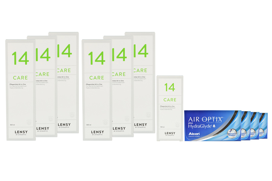 Air Optix plus HydrGlyde 4 x 6 Monatslinsen + Lensy Care 14 Jahres-Sparpaket