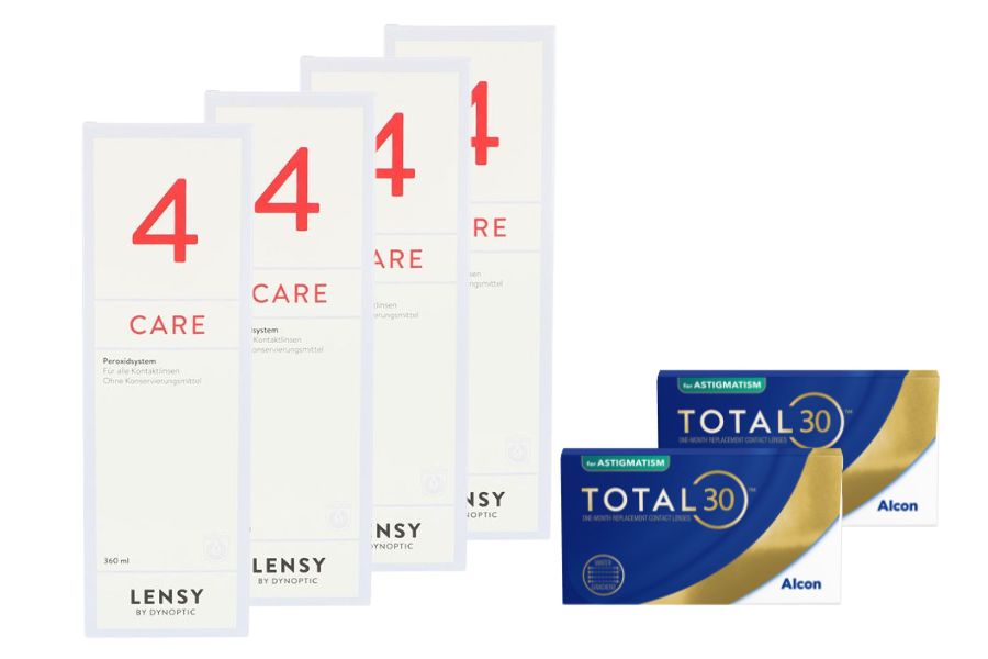 Total 30 for Astigmatism 2 x 6 Stück Monatslinsen + Lensy Care 4 Halbjahres-Sparpaket