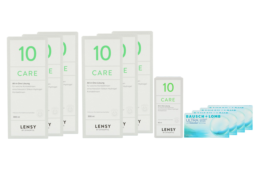 Sparpakete Kontaktlinsen mit Linsenmitteln Ultra 4 x 6 Monatslinsen + Lensy Care 10 Jahres-Sparpaket