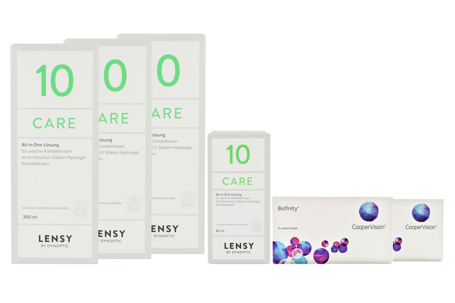 Sparpakete Kontaktlinsen mit Linsenmitteln Biofinity 2 x 6 Monatslinsen + Lensy Care 10 Halbjahres-Sparpaket