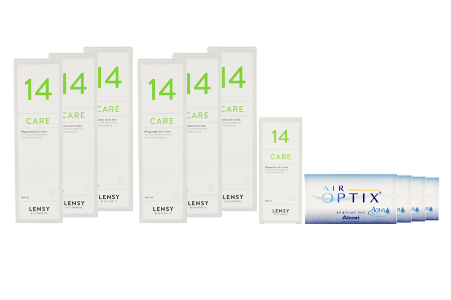 Sparpakete Kontaktlinsen mit Linsenmitteln Air Optix Aqua 4 x 6 Monatslinsen + Lensy Care 14 Jahres-Sparpaket