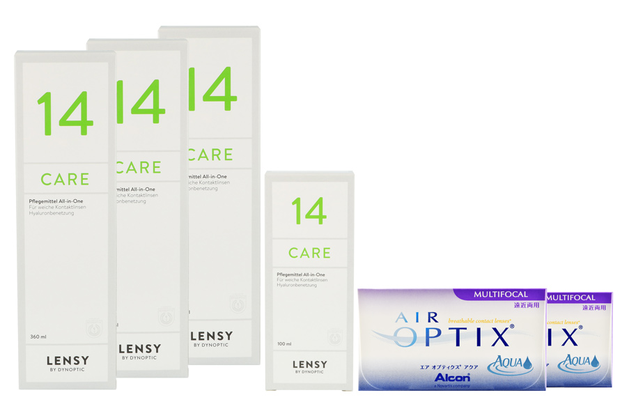 Sparpakete Kontaktlinsen mit Linsenmitteln Air Optix Multifocal 2 x 6 Monatslinsen + Lensy Care 14 Halbjahres-Sparpaket