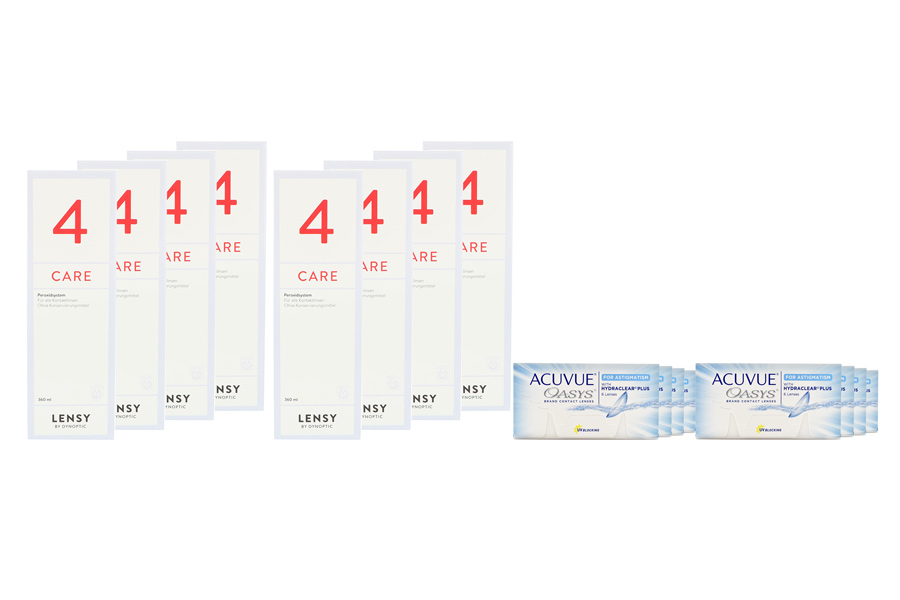 Sparpakete Kontaktlinsen mit Linsenmitteln Acuvue Oasys for Astigmatism 8 x 6 Zwei-Wochenlinsen + Lensy Care 4 Jahres-Sparpaket