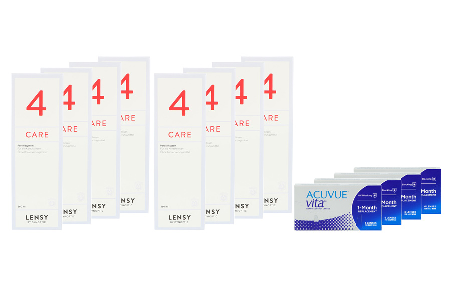 Sparpakete Kontaktlinsen mit Linsenmitteln Acuvue Vita 4 x 6 Monatslinsen + Lensy Care 4 Jahres-Sparpaket