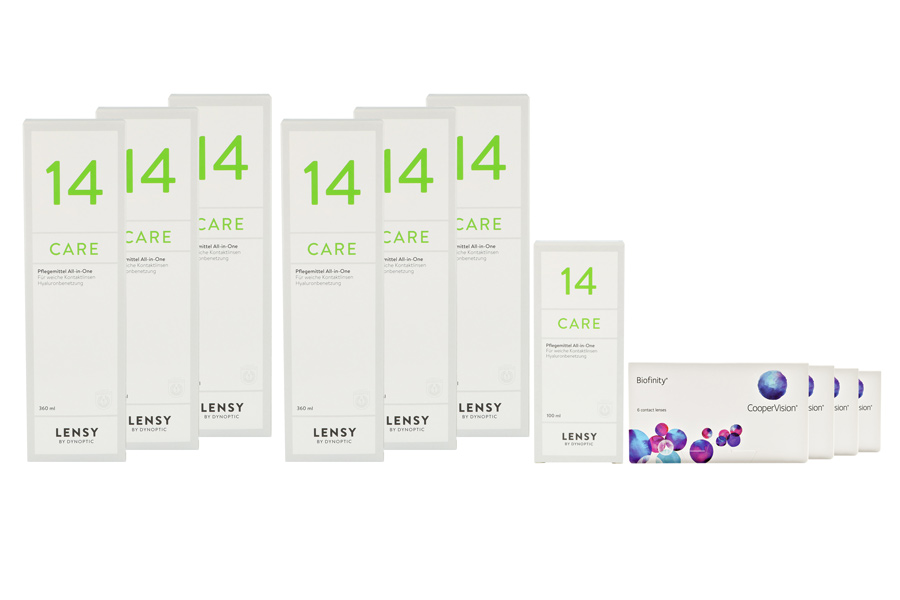 Sparpakete Kontaktlinsen mit Linsenmitteln Biofinity 4 x 6 Monatslinsen + Lensy Care 14 Jahres-Sparpaket
