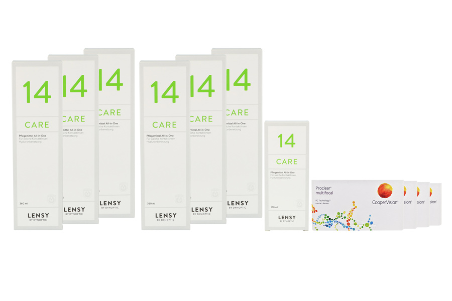 Sparpakete Kontaktlinsen mit Linsenmitteln Proclear Multifocal 4 x 6 Monatslinsen + Lensy Care 14 Jahres-Sparpaket