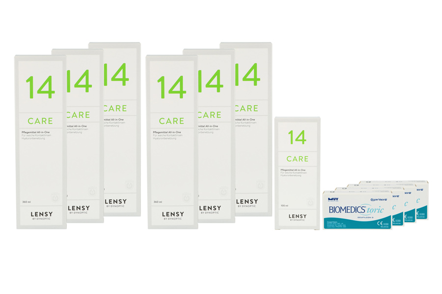 Sparpakete Kontaktlinsen mit Linsenmitteln Biomedics Toric 4 x 6 Monatslinsen + Lensy Care 14 Jahres-Sparpaket