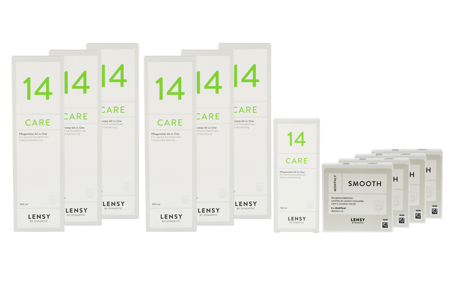 Sparpakete Kontaktlinsen mit Linsenmitteln Lensy Monthly Smooth Multifocal 4 x 6 Monatslinsen + Lensy Care 14 Jahres-Sparpaket