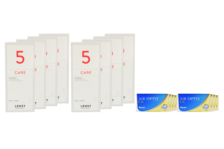 Sparpakete Kontaktlinsen mit Linsenmitteln Air Optix EX 8 x 3 Monatslinsen + Lensy Care 5 Jahres-Sparpaket