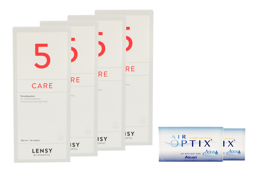 Sparpakete Kontaktlinsen mit Linsenmitteln Air Optix Aqua 2 x 6 Monatslinsen + Lensy Care 5 Halbjahres-Sparpaket
