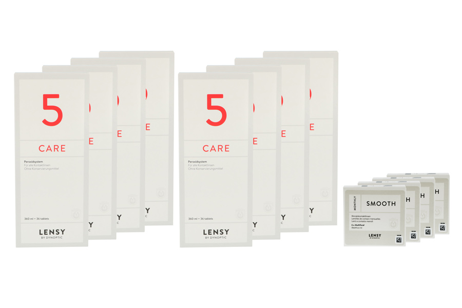 Sparpakete Kontaktlinsen mit Linsenmitteln Lensy Monthly Smooth Multifocal 4 x 6 Monatslinsen + Lensy Care 5 Jahres-Sparpaket