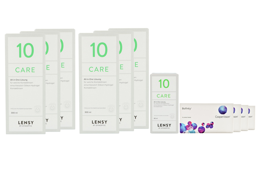 Sparpakete Kontaktlinsen mit Linsenmitteln Biofinity 4 x 6 Monatslinsen + Lensy Care 10 Jahres-Sparpaket