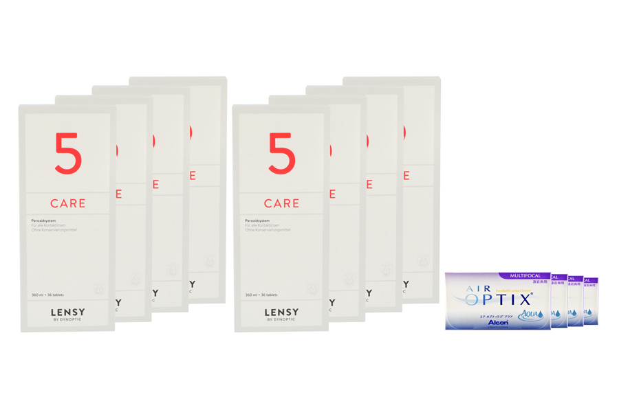 Sparpakete Kontaktlinsen mit Linsenmitteln Air Optix Multifocal 4 x 6 Monatslinsen + Lensy Care 5 Jahres-Sparpaket