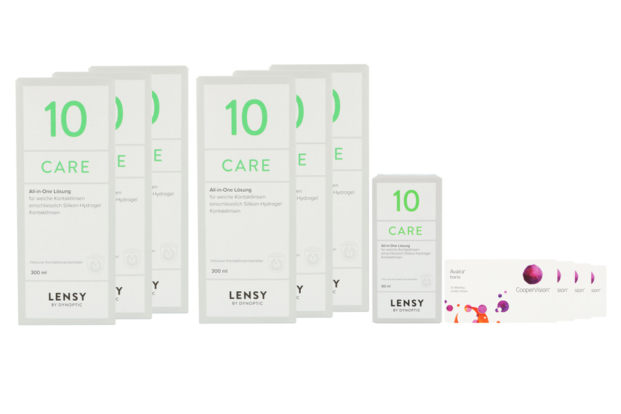Sparpakete Kontaktlinsen mit Linsenmitteln Avaira toric Vitality 4 x 6 Monatslinsen + Lensy Care 10 Jahres-Sparpaket