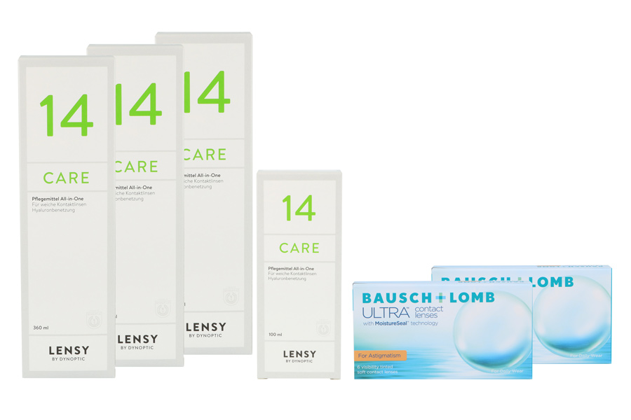 Sparpakete Kontaktlinsen mit Linsenmitteln Ultra for Astigmatism 2 x 6 Monatslinsen + Lensy Care 14 Halbjahrespaket
