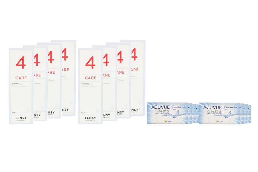 Sparpakete Kontaktlinsen mit Linsenmitteln Acuvue Oasys 8 x 6 Zwei-Wochenlinsen + Lensy Care 4 Jahres-Sparpaket