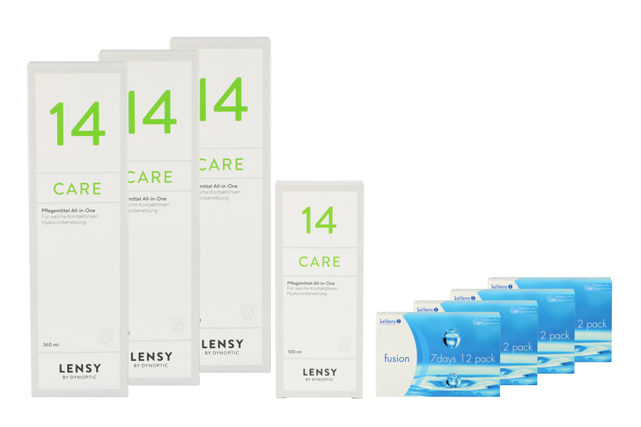 Sparpakete Kontaktlinsen mit Linsenmitteln Fusion 7 Days 4 x 12 Wochenlinsen + Lensy Care 14 Halbjahres-Sparpaket