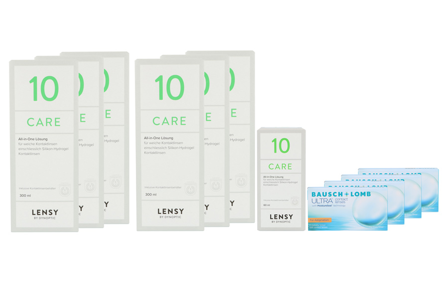 Sparpakete Kontaktlinsen mit Linsenmitteln Ultra for Astigmatism 4 x 6 Monatslinsen + Lensy Care 10 Jahres-Sparpaket