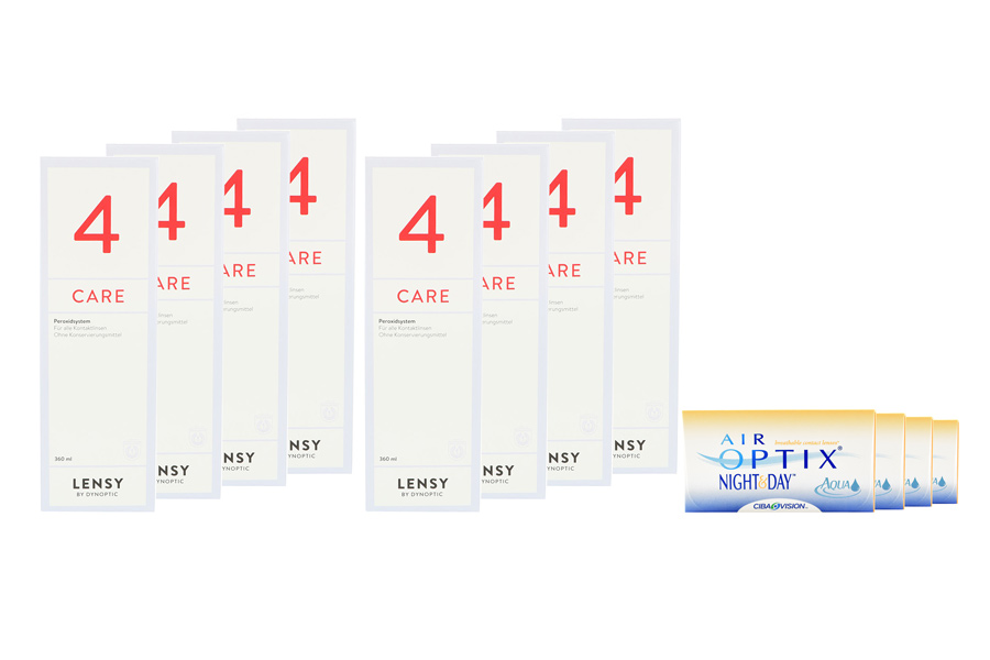 Sparpakete Kontaktlinsen mit Linsenmitteln Air Optix Night & Day Aqua 4 x 6 Monatslinsen + Lensy Care 4 Jahres-Sparpaket