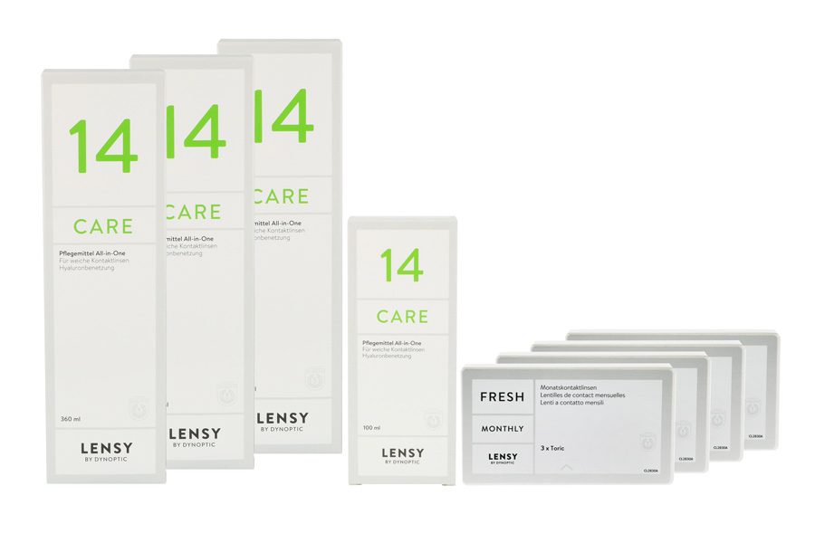 Sparpakete Kontaktlinsen mit Linsenmitteln Lensy Monthly Fresh Toric 4 x 3 Monatslinsen + Lensy Care 14 Halbjahres-Sparpaket