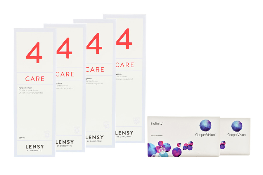 Sparpakete Kontaktlinsen mit Linsenmitteln Biofinity 2 x 6 Monatslinsen + Lensy Care 4 Halbjahres-Sparpaket