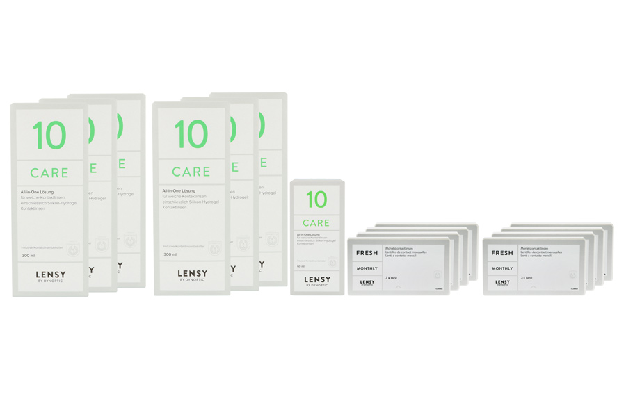 Sparpakete Kontaktlinsen mit Linsenmitteln Lensy Monthly Fresh Toric 8 x 3 Monatslinsen + Lensy Care 10 Jahres-Sparpaket