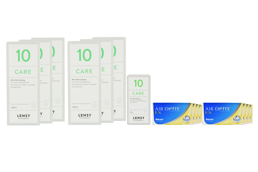 Sparpakete Kontaktlinsen mit Linsenmitteln Air Optix EX 8 x 3 Monatslinsen + Lensy Care 10 Jahres-Sparpaket