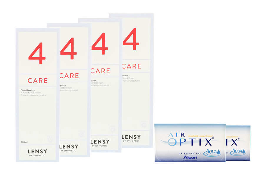 Sparpakete Kontaktlinsen mit Linsenmitteln Air Optix Aqua 2 x 6 Monatslinsen + Lensy Care 4 Halbjahres-Sparpaket