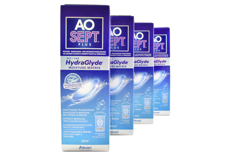 Sparpakete Linsenmittel Aosept Plus HydraGlyde 4 x 360 ml Peroxid-Lösung