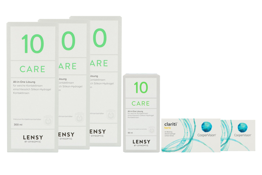 Sparpakete Kontaktlinsen mit Linsenmitteln Clariti toric 2 x 6 Monatslinsen + Lensy Care 10 Halbjahres-Sparpaket
