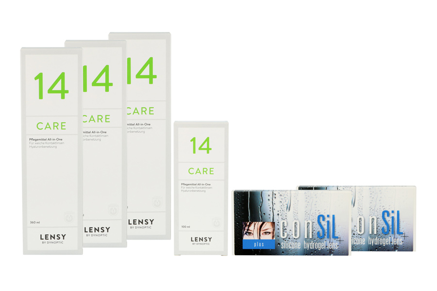 Sparpakete Kontaktlinsen mit Linsenmitteln ConSiL Plus 2 x 6 Monatslinsen + Lensy Care 14 Halbjahres-Sparpaket