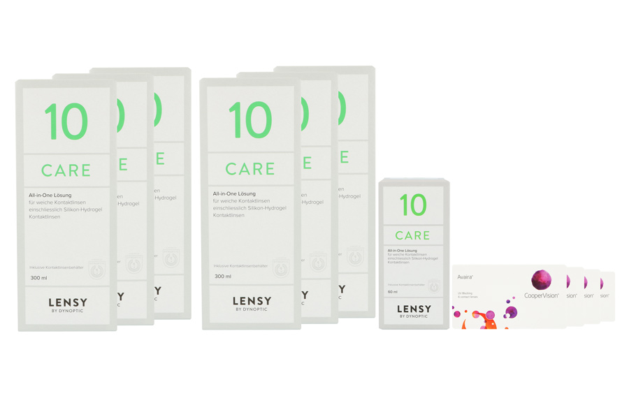 Sparpakete Kontaktlinsen mit Linsenmitteln Avaira Vitality 4 x 6 Monatslinsen + Lensy Care 10 Jahres-Sparpaket