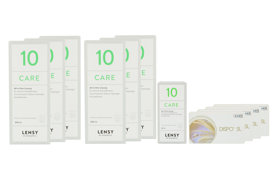 Sparpakete Kontaktlinsen mit Linsenmitteln Dispo SL 4 x 6 Monatslinsen + Lensy Care 10 Jahres-Sparpaket