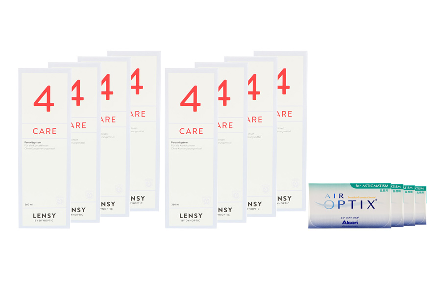 Sparpakete Kontaktlinsen mit Linsenmitteln Air Optix for Astigmatism 4 x 6 Monatslinsen + Lensy Care 4 Jahres-Sparpaket