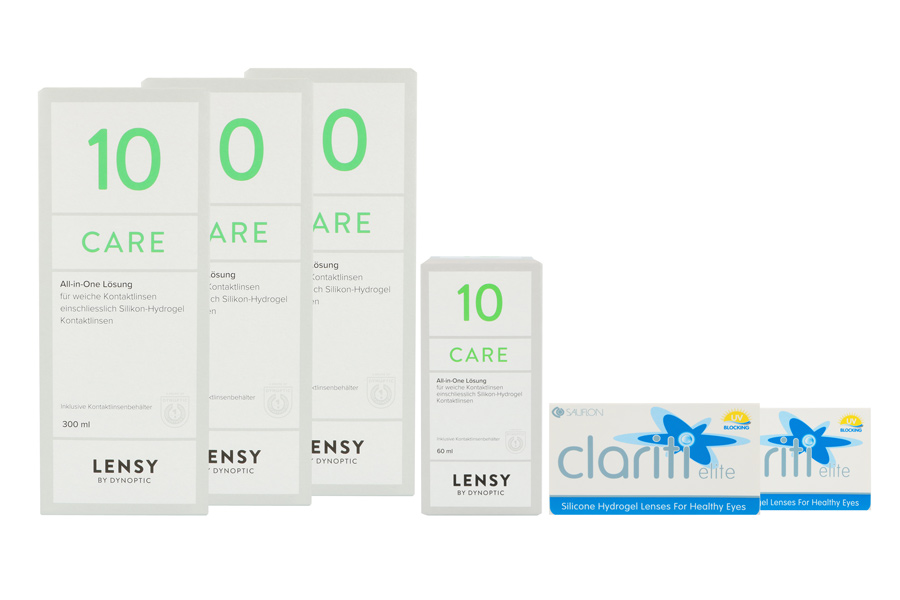 Sparpakete Kontaktlinsen mit Linsenmitteln Clariti Elite 2 x 6 Monatslinsen + Lensy Care 10 Halbjahres-Sparpaket