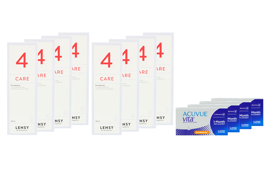 Sparpakete Kontaktlinsen mit Linsenmitteln Acuvue Vita for Astigmatism 4 x 6 Monatslinsen + Lensy Care 4 Jahres-Sparpaket