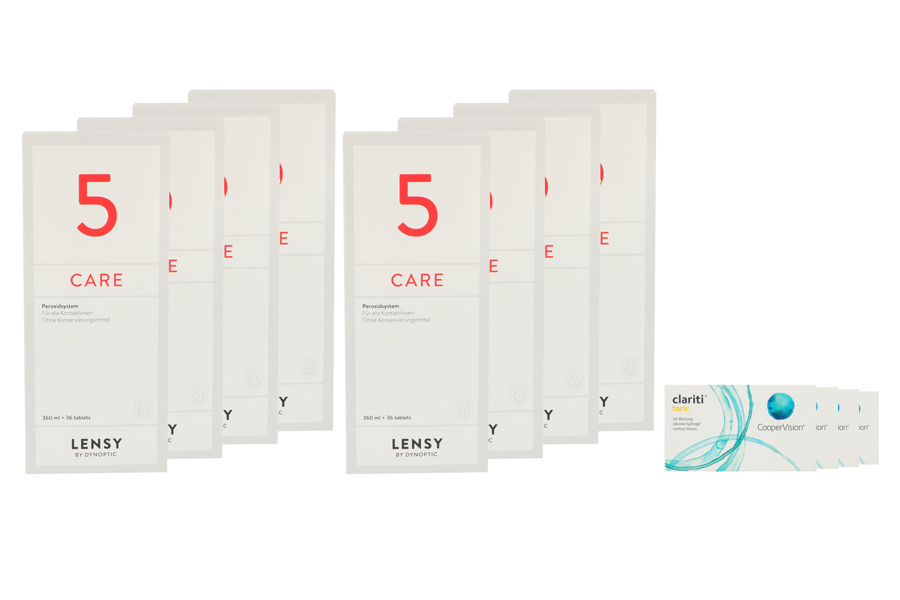 Sparpakete Kontaktlinsen mit Linsenmitteln Clariti toric 4 x 6 Monatslinsen + Lensy Care 5 Jahres-Sparpaket