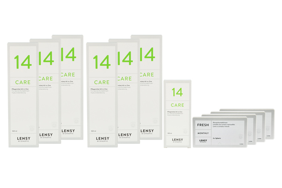 Sparpakete Kontaktlinsen mit Linsenmitteln Lensy Monthly Fresh Spheric 4 x 6 Monatslinsen + Lensy Care 14 Jahres-Sparpaket