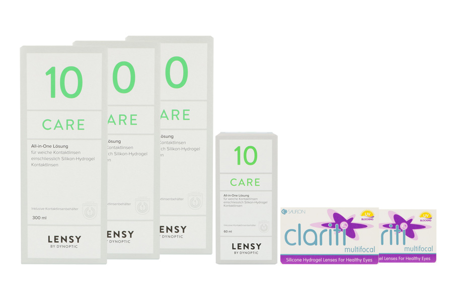 Sparpakete Kontaktlinsen mit Linsenmitteln Clariti multifocal 2 x 6 Monatslinsen + Lensy Care 10 Halbjahres-Sparpaket