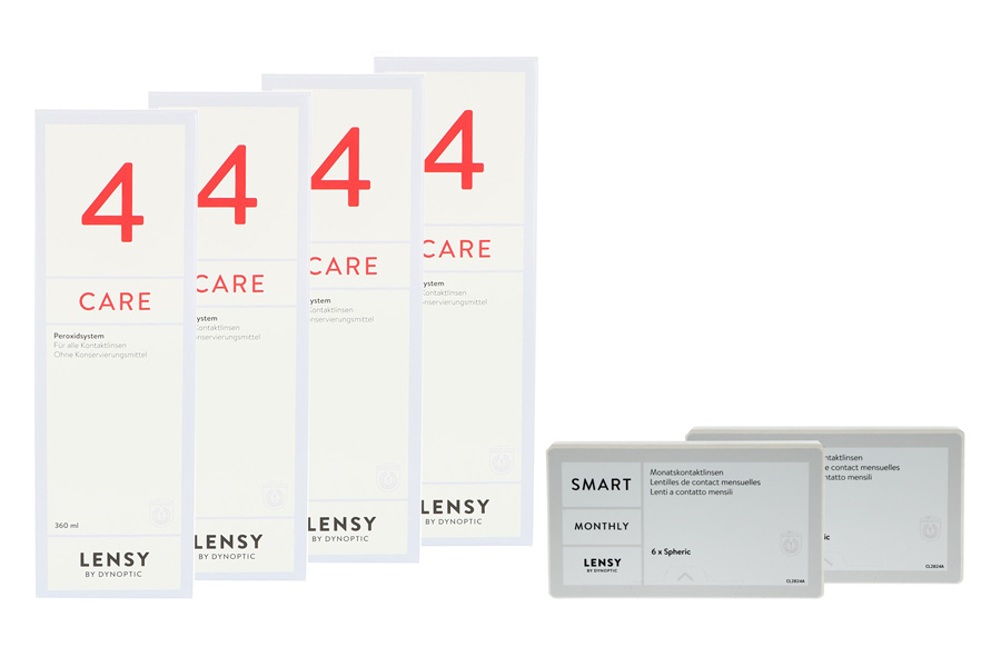 Sparpakete Kontaktlinsen mit Linsenmitteln Lensy Monthly Smart Spheric 2 x 6 Monatslinsen + Lensy Care 4 Halbjahres-Sparpaket