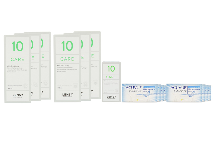 Sparpakete Kontaktlinsen mit Linsenmitteln Acuvue Oasys for Astigmatism 8 x 6 Zwei-Wochenlinsen + Lensy Care 10 Jahres-Sparpaket
