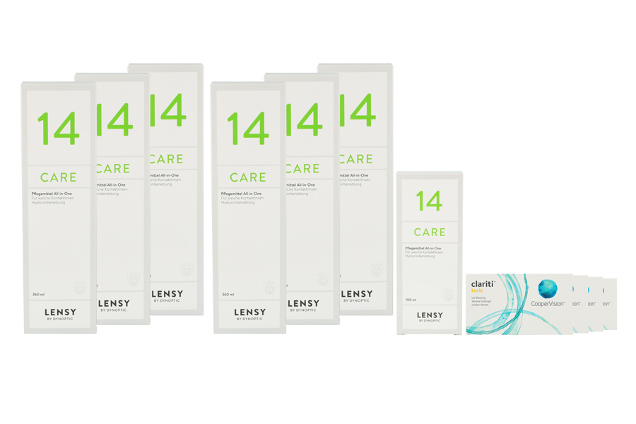 Sparpakete Kontaktlinsen mit Linsenmitteln Clariti toric 4 x 6 Monatslinsen + Lensy Care 14 Jahres-Sparpaket