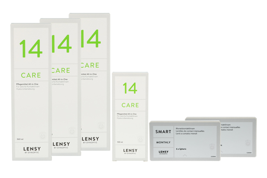 Sparpakete Kontaktlinsen mit Linsenmitteln Lensy Monthly Smart Spheric 2 x 6 Monatslinsen + Lensy Care 14 Halbjahres-Sparpaket